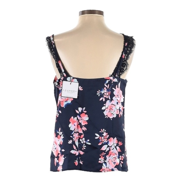 Laundry by Shelli Segal Skirt Set NWT S Navy Floral Satin Lace Cami & Midi Skirt - Picture 3 of 12